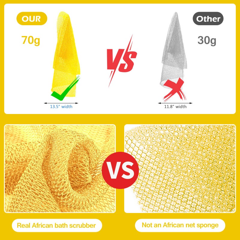 ZOCY African Net Sponge, Authentic Exfoliating Body Scrubber for Bath and Shower, Multiple Textures with Gentle Deep Exfoliating and Rich Lather for All Skins (Yellow) - Image 4